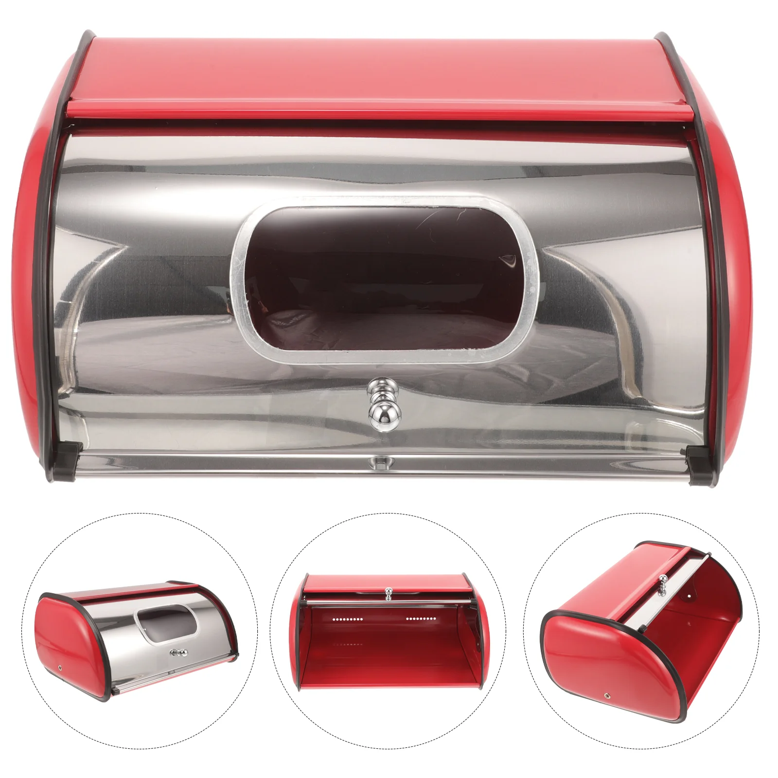 

Bread Box Kitchen Countertop Stainless Steel Bread Storage Bin Container Roll Up Lid Clear Window Large Capacity Bread Keeper