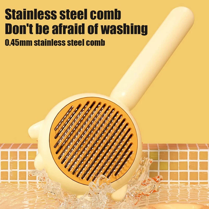 

Pet Comb, Grooming Brush With Release Button, Pet Massage Brushes, Self Cleaning Slicker Comb (Yellow) Durable