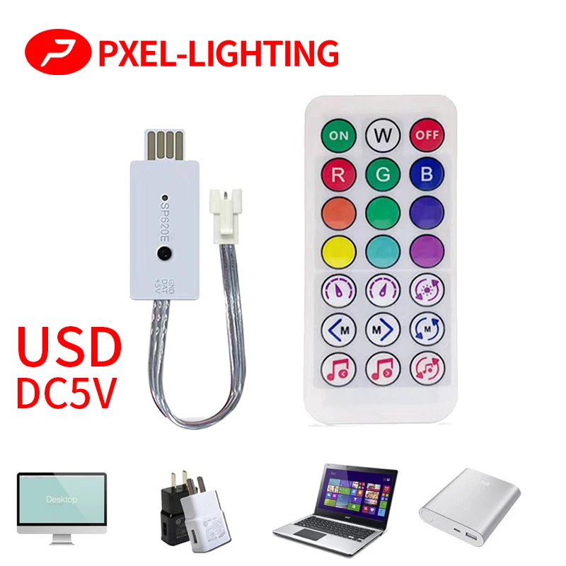 

DC5V SP620E USB Bluetooth Music Pixel Controller Accessory Part Component RF Remote For WS2812 RGB Led Strip Light Tape