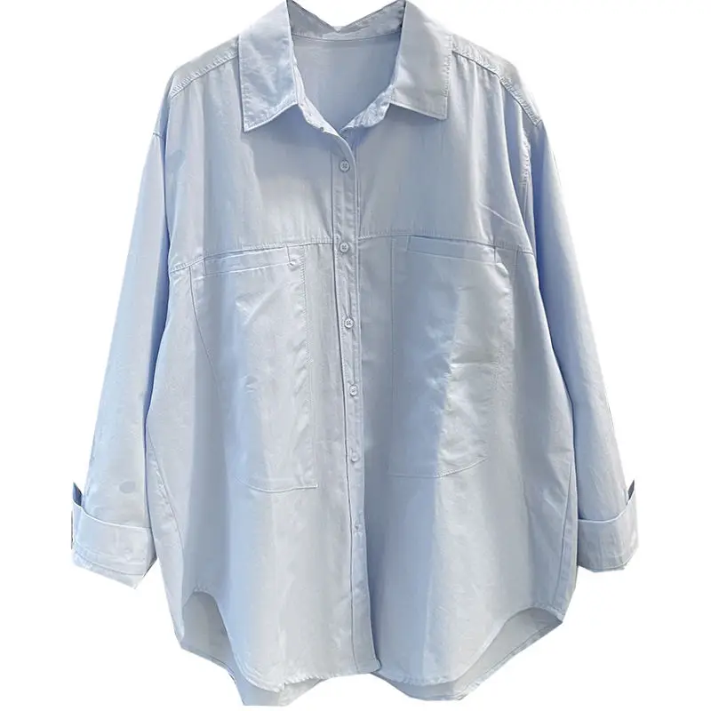 Хлопковая желтая рубашка женская Свободная Повседневная с длинным рукавом и