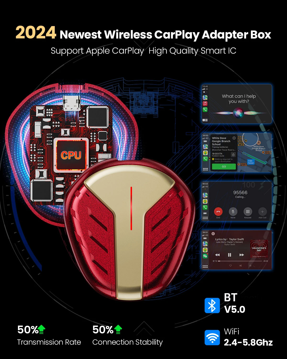 Беспроводной адаптер CarPlay для iPhone IOS Преобразование проводного в беспроводной Plug