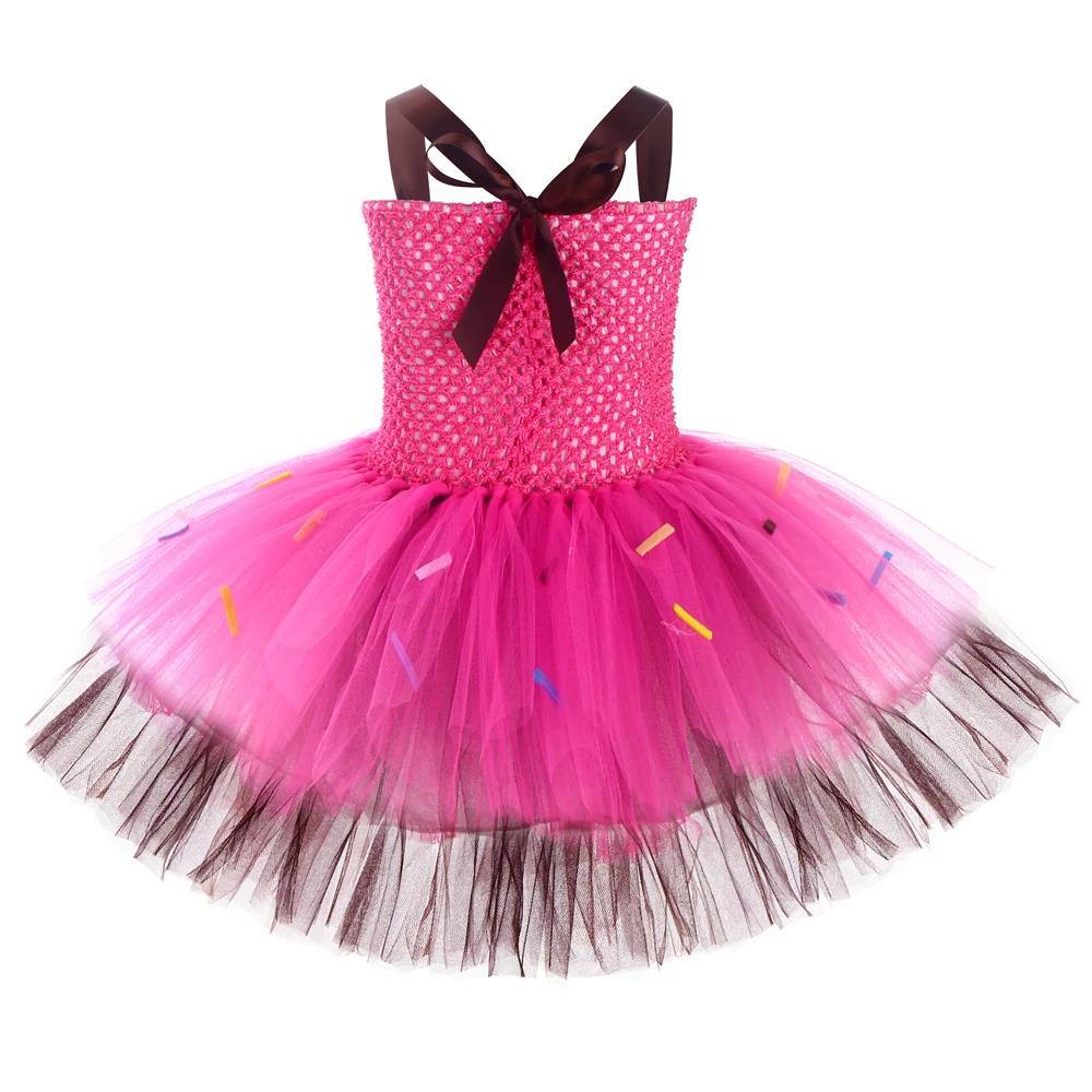 Hot Pink Brown Birthday Costumes for Baby Girls Candy Layered Dresses Kids Girl Cake Tutu Outfit Toddler Photoshoot Clothes Gift |