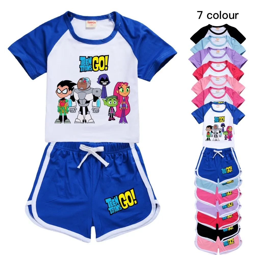 

Summer Teen Titans Go Toddler T-shirt Shorts Casual Sports Suit Children Clothing Baby Girls Tops Set Boys T Shirt For Kids