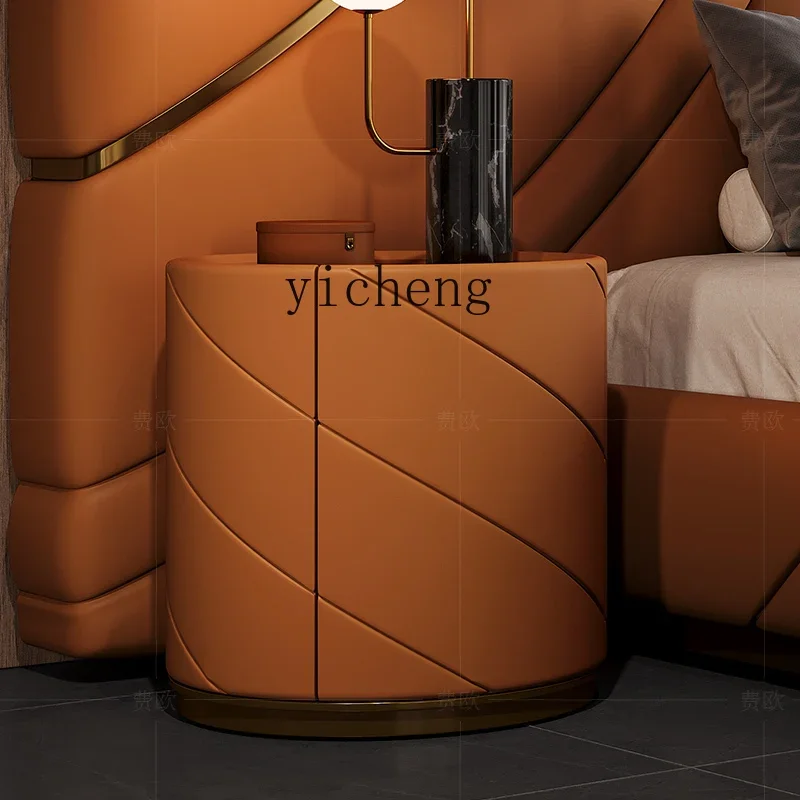 Звс. Легкая роскошная прикроватная тумбочка из кожи модная мраморная для спальни