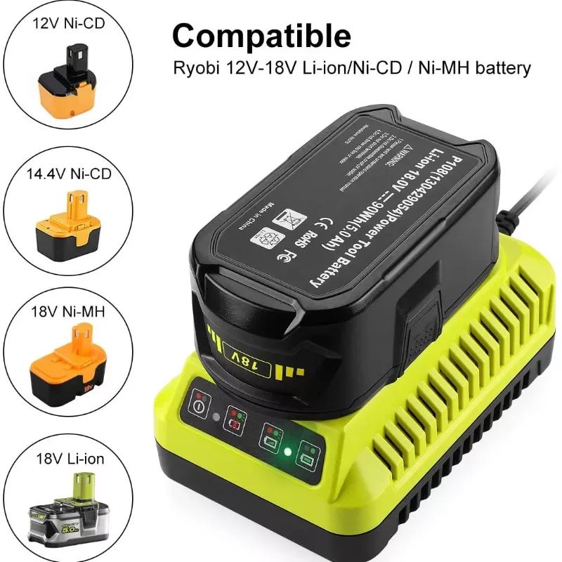 

NEW Charger P117 Replacement Charger for Ryobi Ni-CD Ni- Li-ion 12V 14.4V 18V Battery P107 P108 P110 fast charging