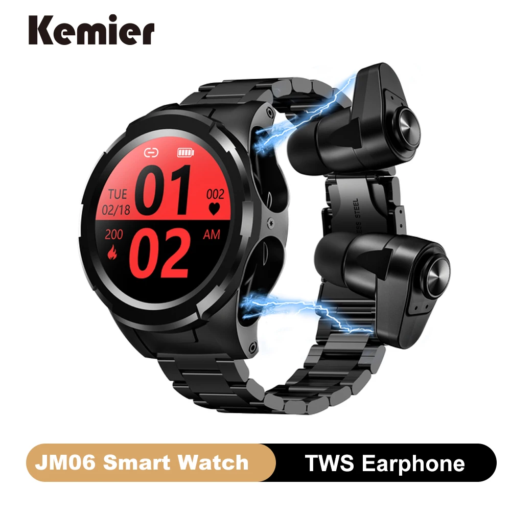 

JM06 Smart Watch TWS Bluetooth Earphone 2In1 Heart Rate Blood Pressure Monitor Sport Smartwatch Fitness Clock Android IOS PK T10