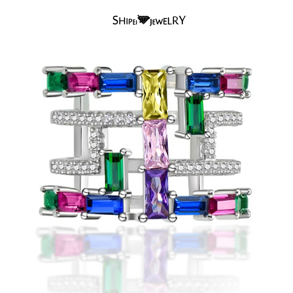 

Shipei 100% 925 Sterling Silver Color Sapphire Created Moissanite Gemstone Wedding Party Ring For Women Fine Jewelry Wholesale