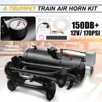 truck train quad 4 trumpet air horn kit black 170 psi 12v 3liters compressor house 150db