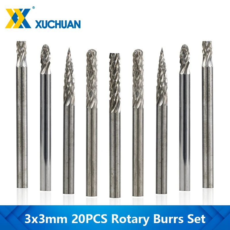 

10pcs 3mm Shank Double Cut Rotary Burrs for Dremel Rotary Tools F3 Type Carbide Rotary File for Metal Woodworking