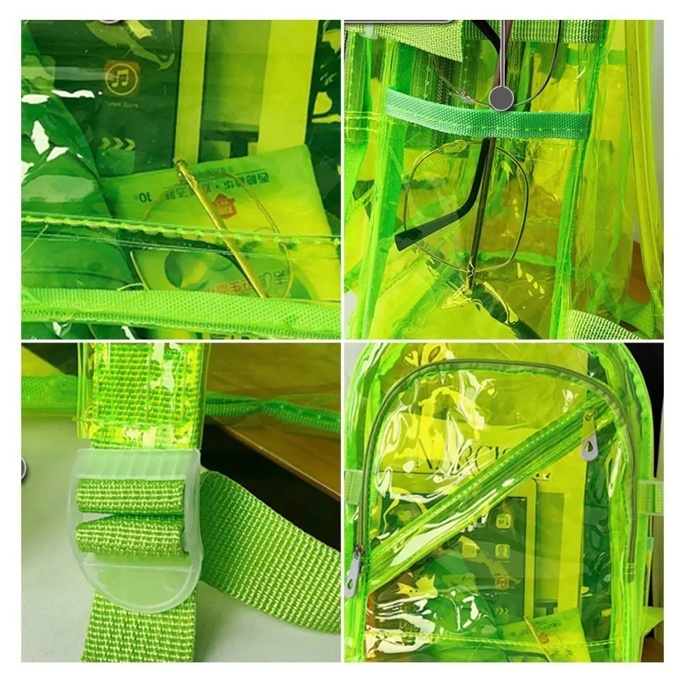 PVC Clear Backpack Waterproof Backpack Transparent Clear Plastic for Teenage Girls PVC School Bags Shoulders Bag Candy Color Zip