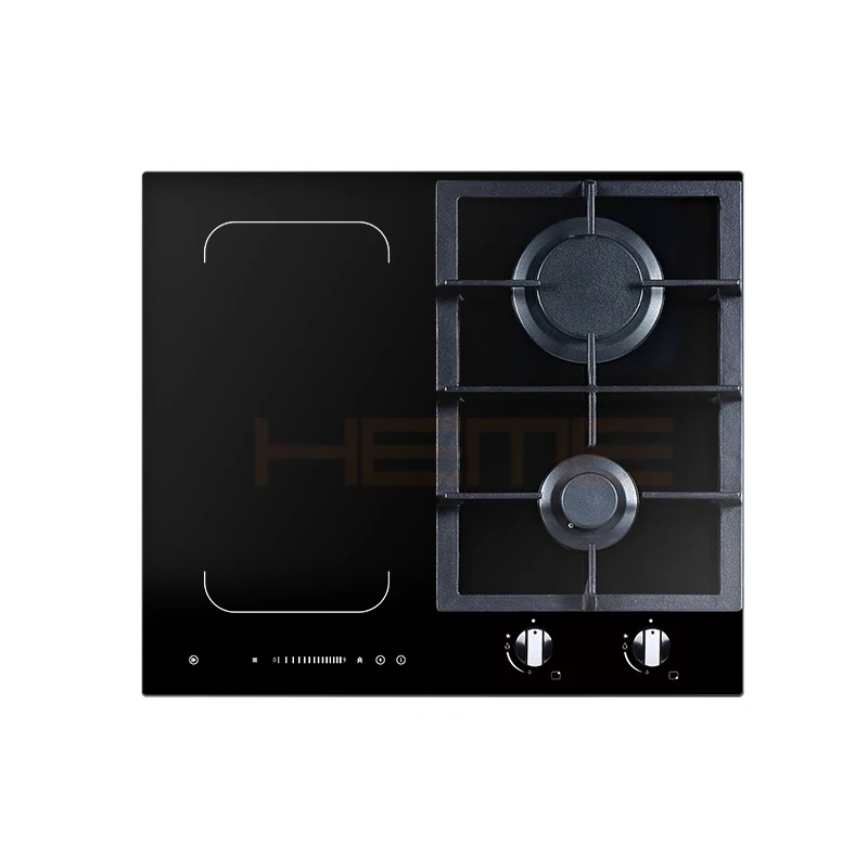 China Manufacturer New Products Gas & Induction Home Appliances 60cm 4 Burners Glass Panel Hybrid Cooktop