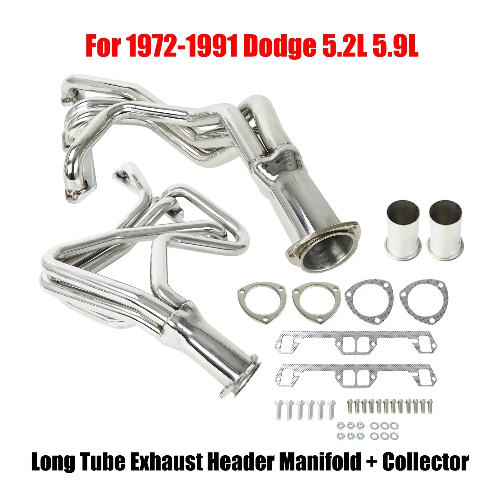 

High Quality For 72-91 1972-1991 Dodge Pair 4-1 Long Tube Exhaust Header Manifold + Collector