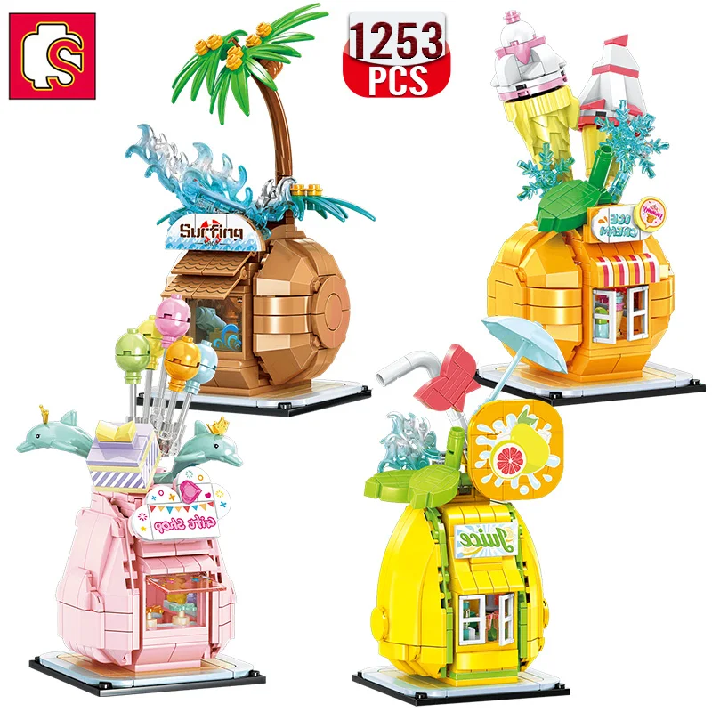 

SEMBO Ideas MOC Street View Series Building Blocks Fruit House Architecture Model Bricks Assembly Toys Holiday Gift for Children