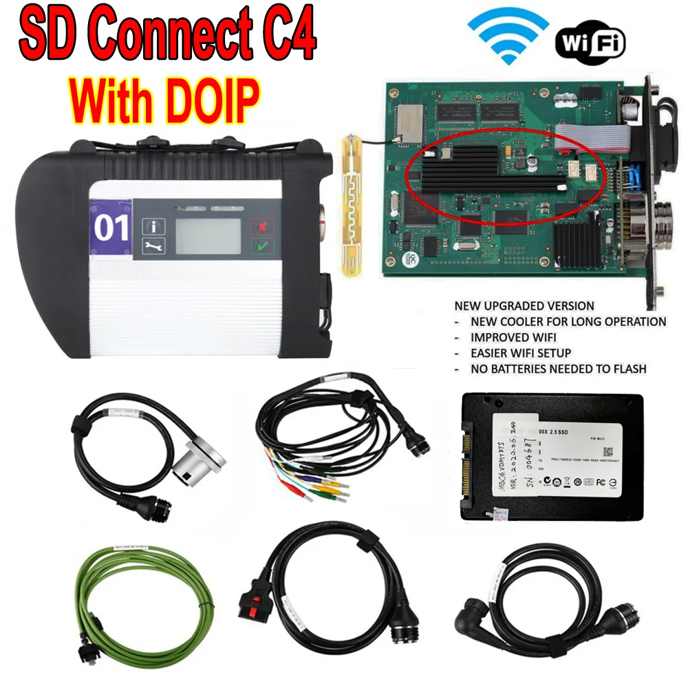 Chip completo DOIP C4 multiplexor SSD 2022,06 MB Star C4 Sd Connect para MB Car Truck soporte 12V y 24V WiFi Auto Diagnostic-Tool