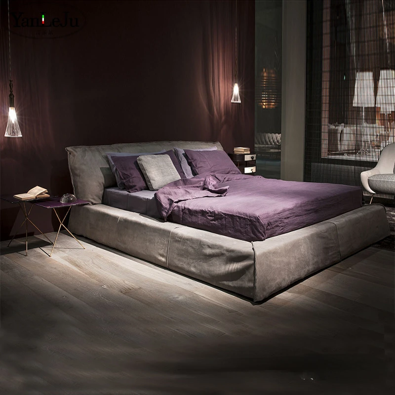 

Baxter modern simple frosted Technology cloth bed Italian minimalist down soft bag big bed 1.5、1.8m double bed bedroom