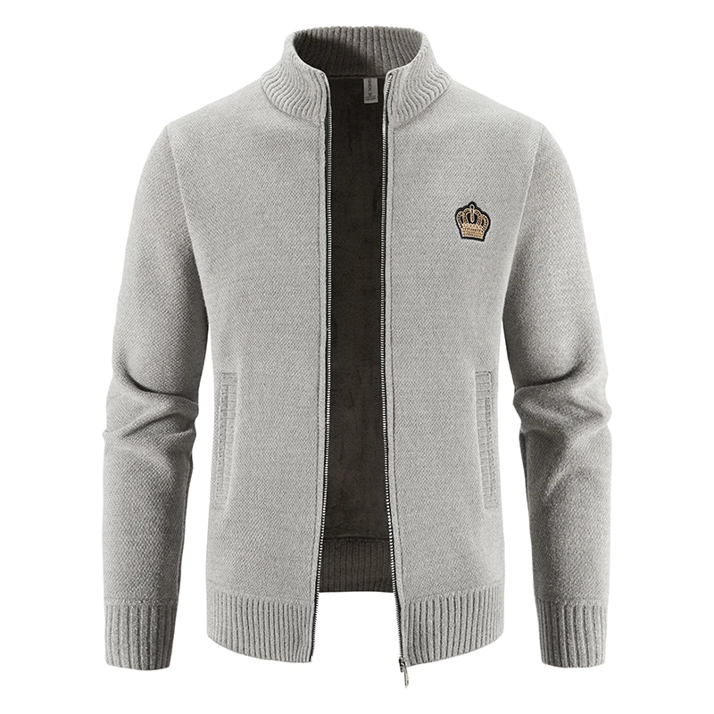Мужской вязаный кардиган с воротником-стойкой на молнии