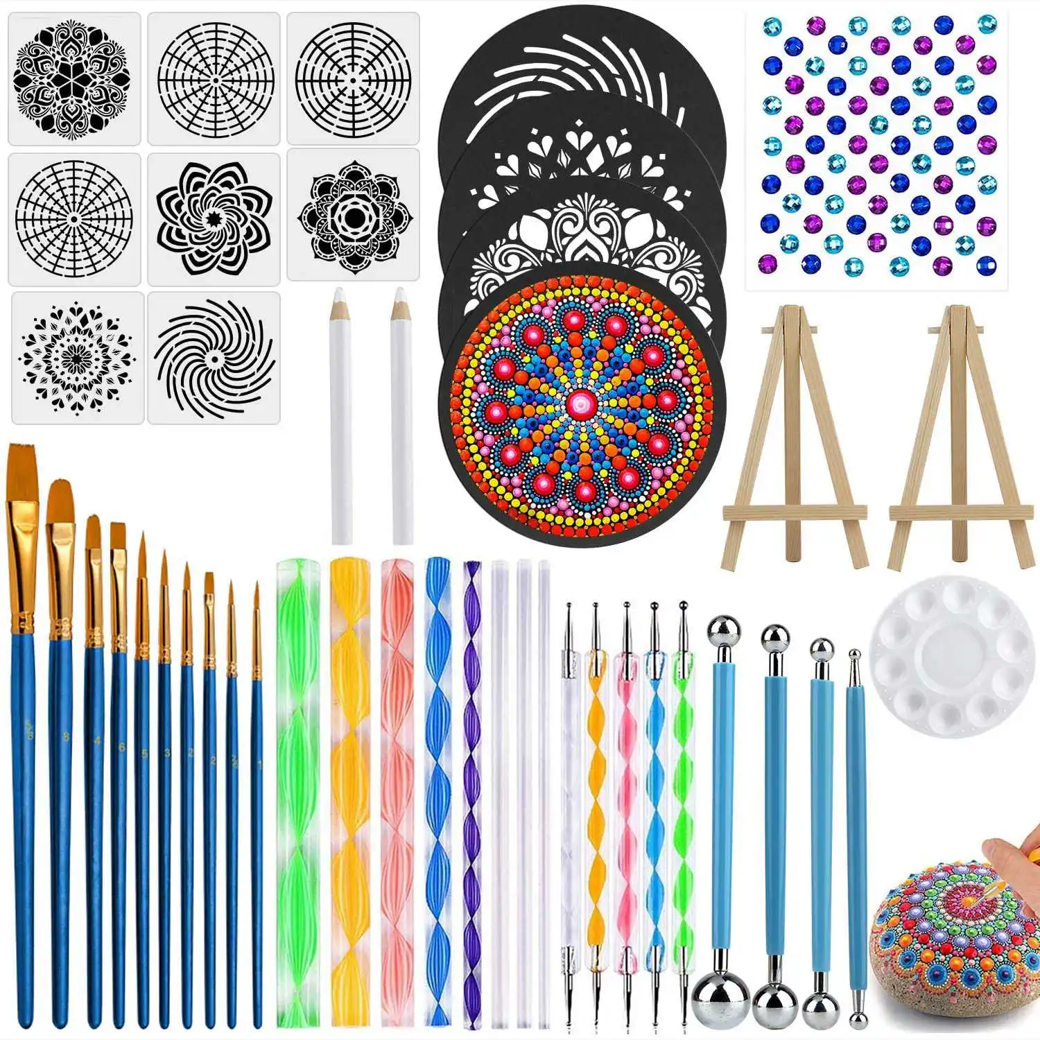 45 PCS Mandala Dotting Tools Set, Stencil Painting Arts Supplies Tools Kits Including Stencil Templates, Mini Easel