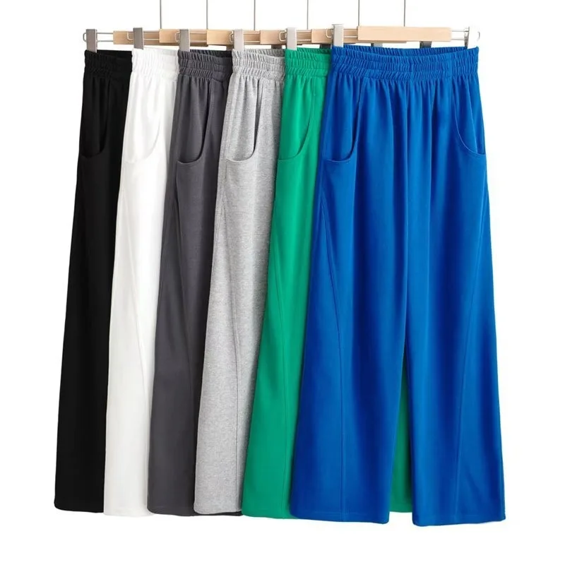 

Fashion Casual Women's Pants Solid Color Elastic High Waist Loose Pocket Wide Leg Pants Casual All-match Street Wear Sweatpants