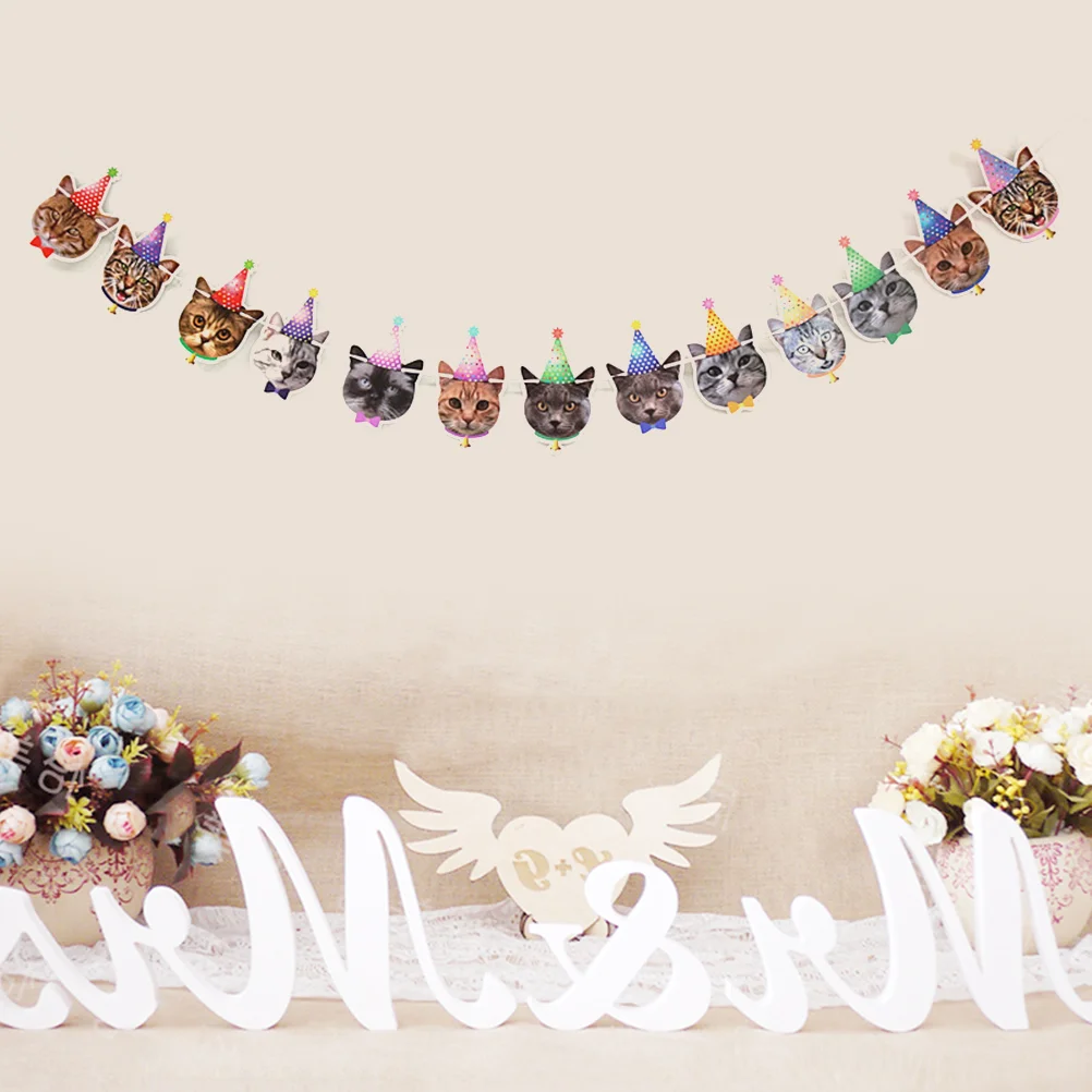 

Banner Birthday Hanging Party Garland Decor Decoration Animal Cat Happy Sign Woodland Pettheme Bunting Decorations Flag Pets