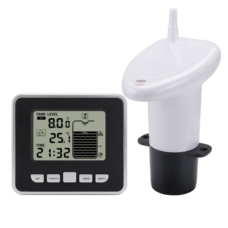 Ultrasonic Depth Level Meter With Temperature Sensor Water Tank Liquid Level Monitor Time Display Low Battery Indicator Alarm