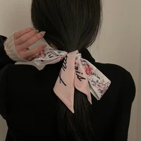lunadolphin luxury women skinny long scarf 100x6cm pink rose letter printed chiffon silky tie bag ribbon headband choker