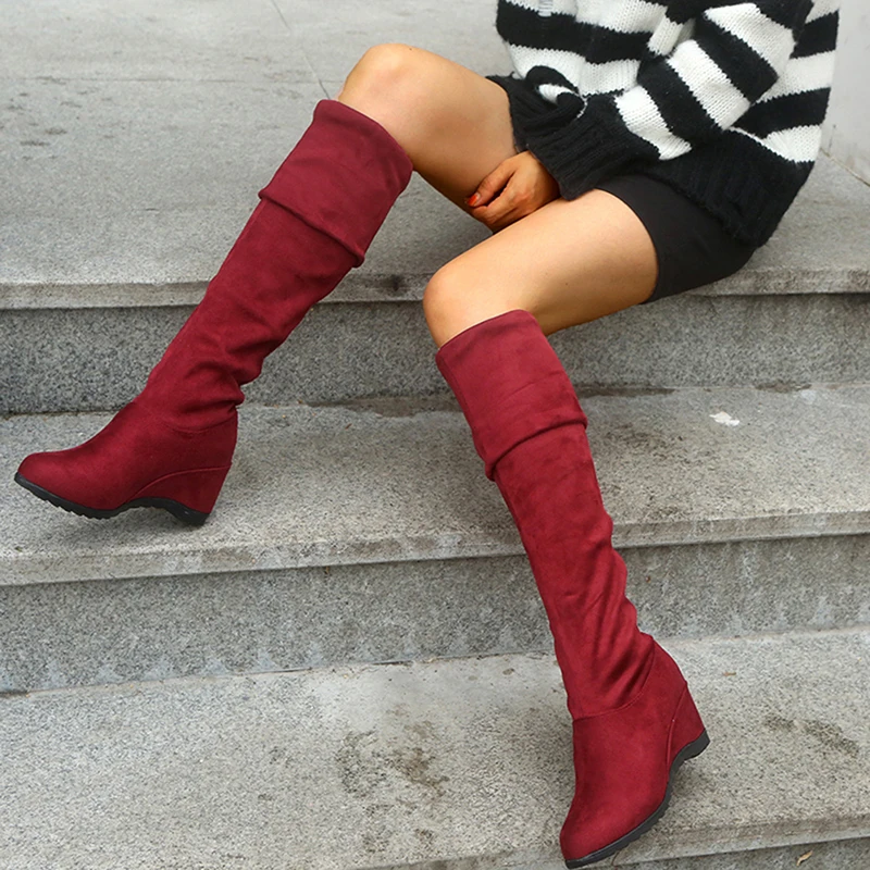 

New Autumn Over The Knee Boots Women Fashion Flock Long Botas Wedges Platform Boots Shoes Woman Thigh High Boots Womens Size 43