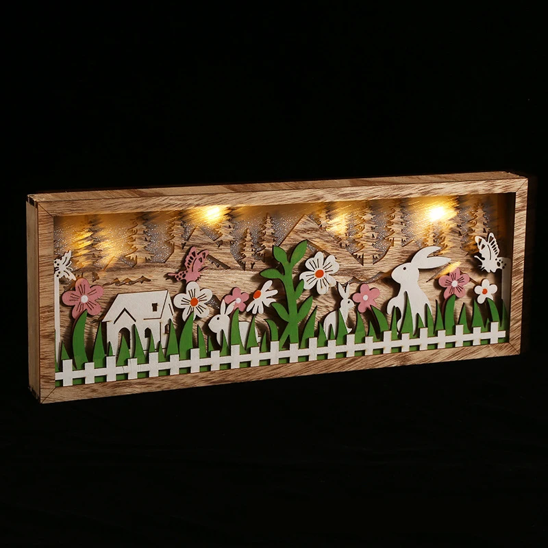

New Rabbit Flower Stand Wooden House Craft Pendant Easter Wooden Lighting Painted Home Decoration Ornaments Can Be Wholesaled