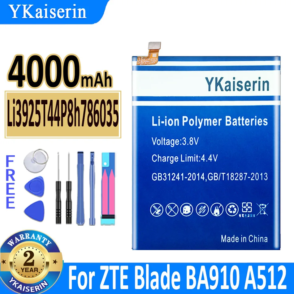 

4000mah YKaiserin Battery Li3925T44P8h786035 For ZTE Blade V8 V7 BV0800 BV0701 A910 A506 A522 V770 V7 Plus V7Plus BV0721 Z10