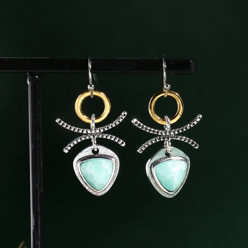 

Vintage Triangle Geometric Earrings For Women Indian Silver Color Acrylic Metal Pendant Spider Hollow Drop Earring Jewelry