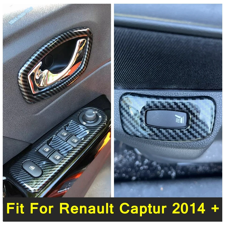 

Seat Heat Button / Window Lift / Door Bowl / Steering Wheel Cover Trim Carbon Fiber Interior Fit For Renault Captur 2014 - 2018