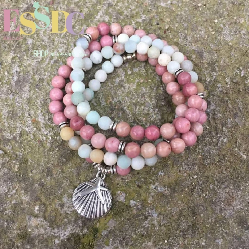 

New Design Women Summer Jewelry 108 Mala Red Beads or Necklace High Quality Starfish Shell Charm Yoga Bracelet