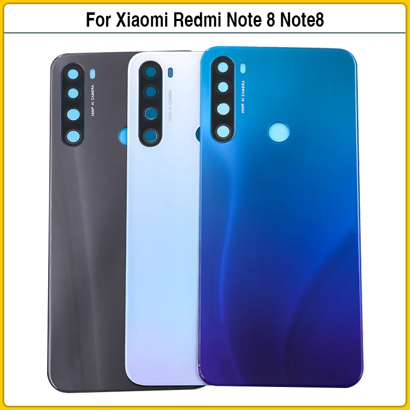 

Задняя крышка батарейного отсека для Xiaomi Redmi Note 8, стеклянная панель для Redmi Note8, задняя крышка корпуса, сменный клей для объектива камеры