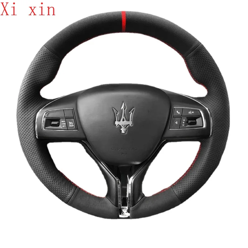 

DIY custom suede leather hand sewn steering wheel cover for Maserati Quattroporte Ghibli levante car interior accessories