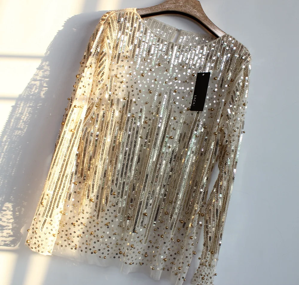 Женская привлекательная прозрачная сетчатая кружевная рубашка с длинным