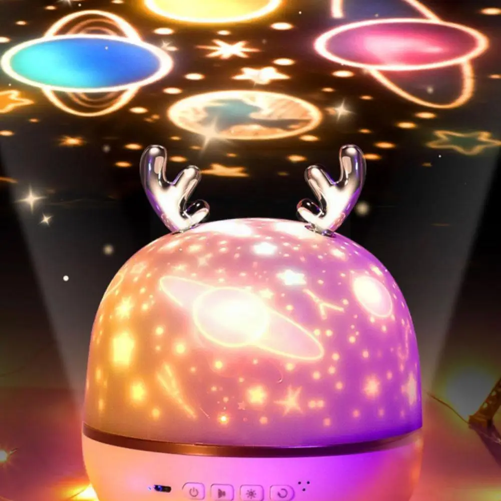 

Deer Projector Night Light With Bt Speaker Chargeable Led Colorful Starry Star Rotate Baby Lamp Star Flashing Gift Kids R0v5