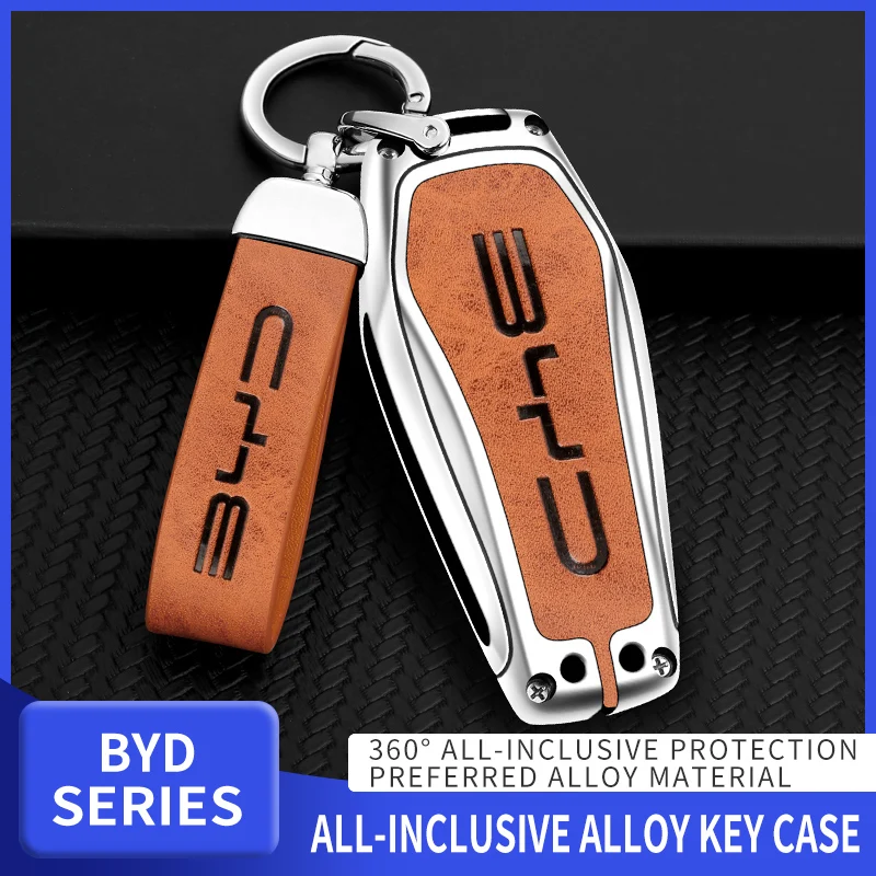 

leather metal Car Remote Key Case Cover Shell for BYD Song PRO Han EV Max Tang DM 2018 Qin PLUS Protector Keychain Accessories