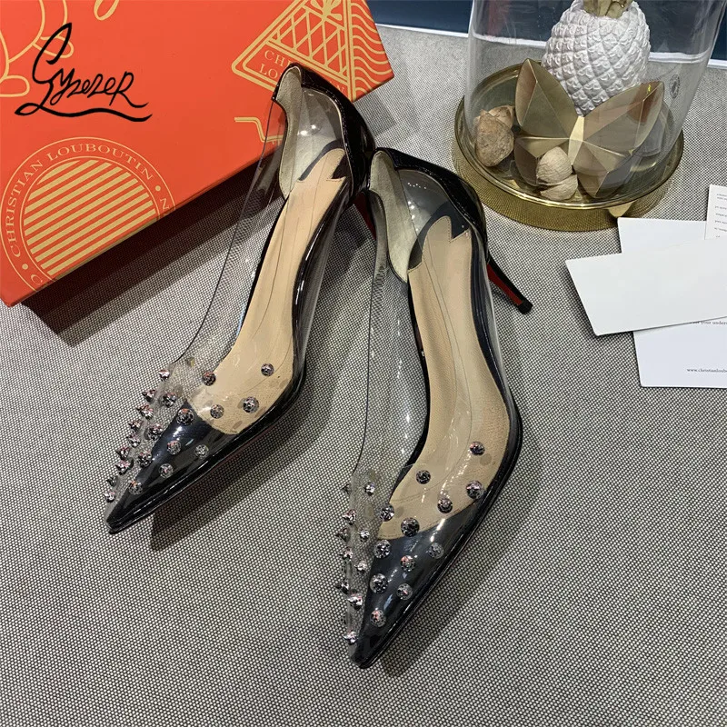

Yuerui Black Transparent Sexy Ladies Stiletto High Heels Shallow Mouth Pointed Toe Cover Foot Fashion Single Shoes Crystal Shoes
