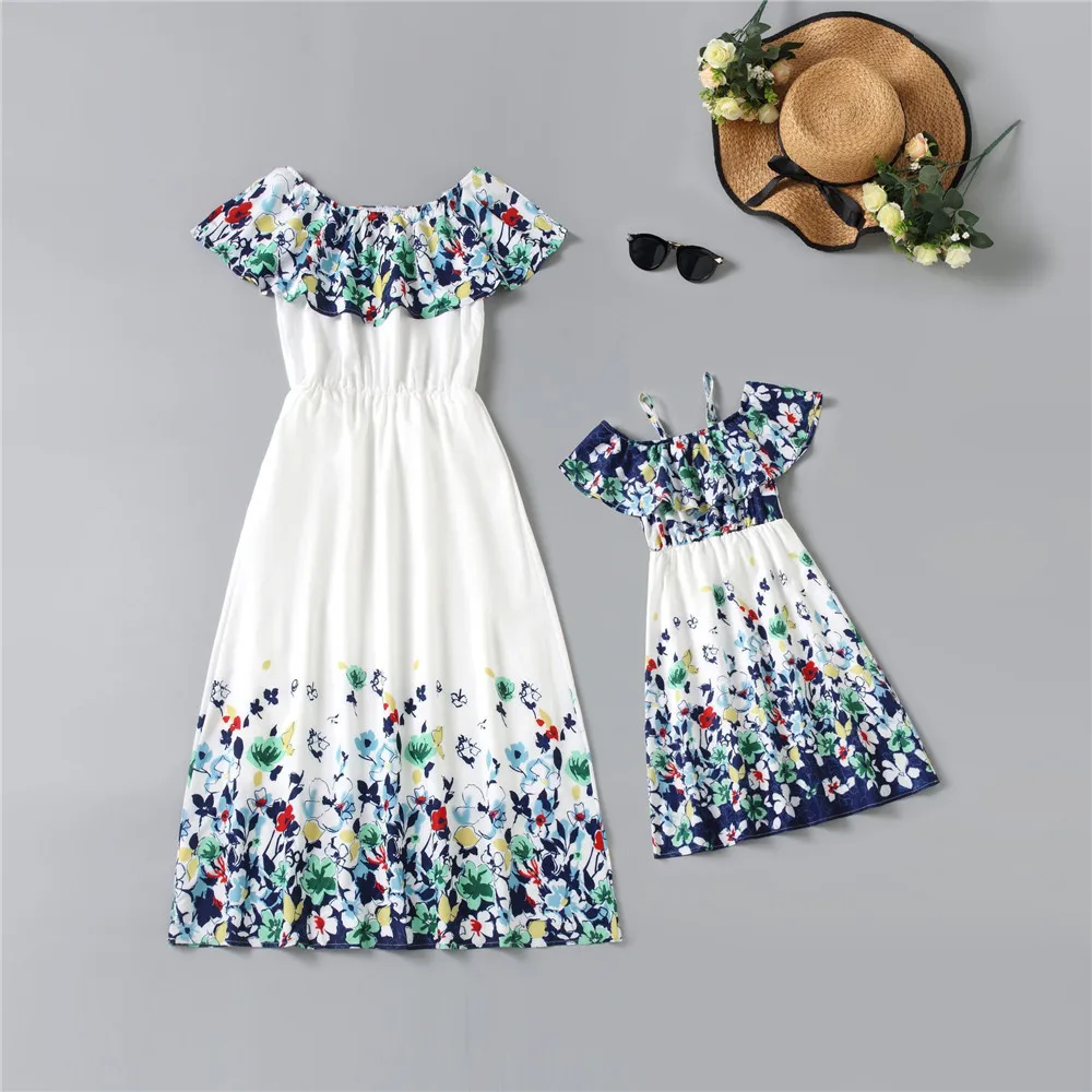 

Summer Mother Daughter Floral Printed Family Look Tunic Dress Mommy and Me Kid Baby Girls Fashion Matching Outfit