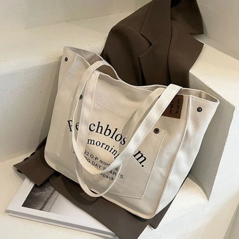 

Дизайнерская холщовая повседневная женская сумка через плечо с надписью, Женская Повседневная Сумка-тоут, многоразовая Ретро сумка большо...