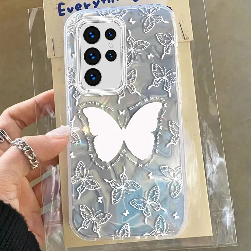 Чехол Sweet Butterfly Love для Samsung Galaxy S24 Ultra S23 Plus FE Bow Ins Fashion Flower PC Gilr Розовый чехол телефона