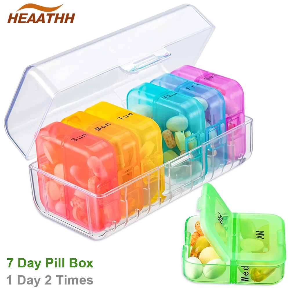 

Портативный витаминный контейнер для таблеток, органайзер для планшетов 7 дней, 2 раза, 14 ячеек, для путешествий с большим отделением для лекарств, рыбьих масел