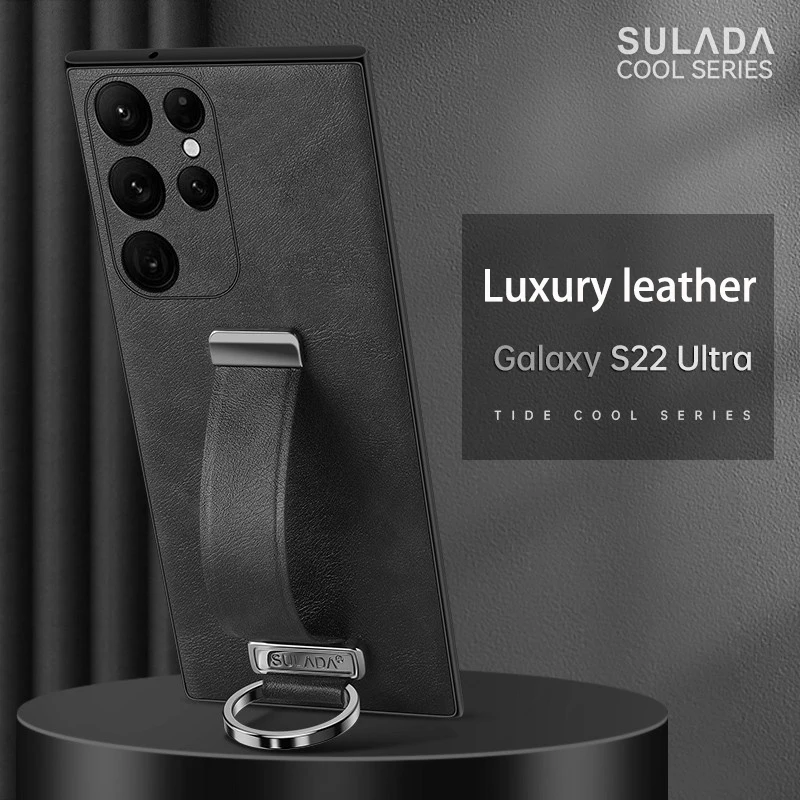

Wristband Phone Case For Samsung Galaxy S22 Ultra For Z Fold 2 Fold 3 W22 W21 NEW Fashion Luxury Leather Metal Ring Soft Cases