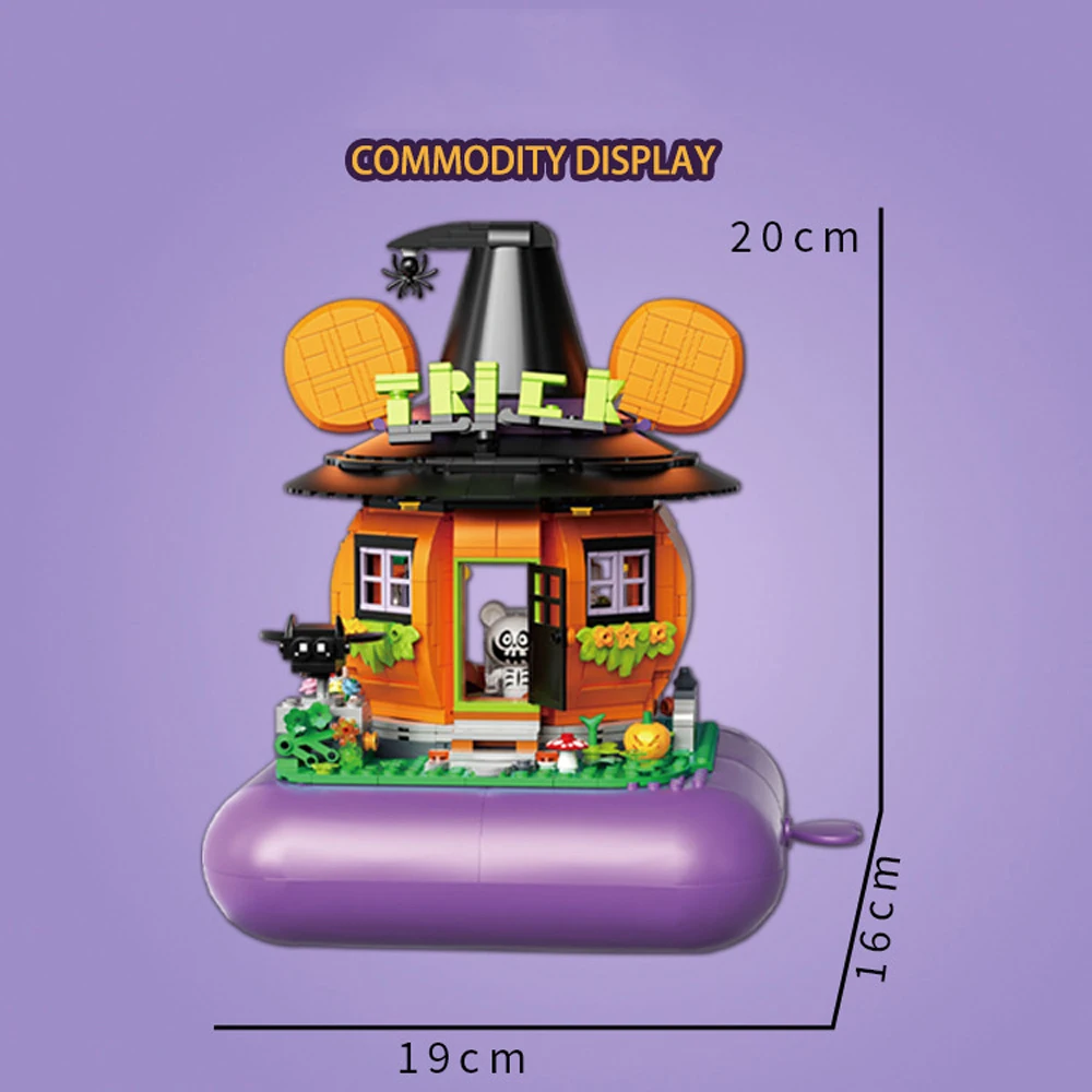 Строительный блок Bear Street View, тыква, дом, кирпичи, призрак, Волшебная музыкальная шкатулка, обучающая игрушка для детей, подарок