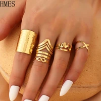 hmes metal gold colour simple bow knot cutout cross ring trend street shooting ring adjustable opening jewelry personality