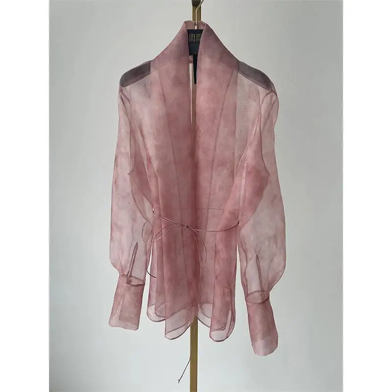 

2023 New Style Top Design with Unique Pink Chiffon Shirt blouse femmes