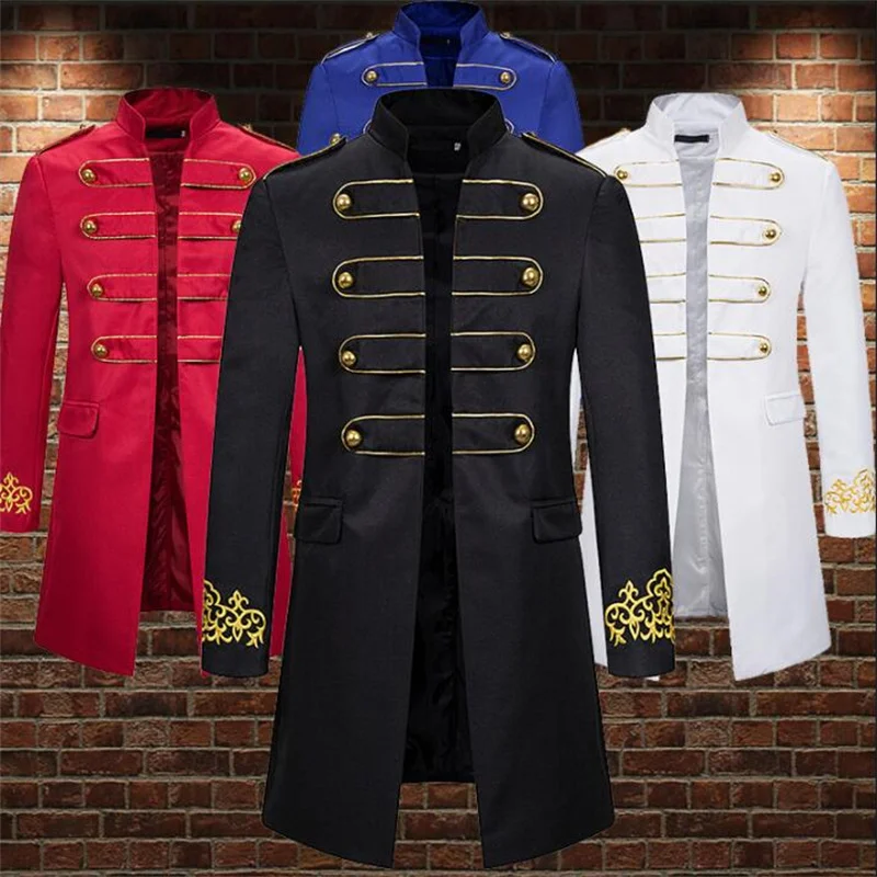 blazer men suits Royal court gold thread embroidery Mid-length coats mens stage singers clothes star style masculino homme
