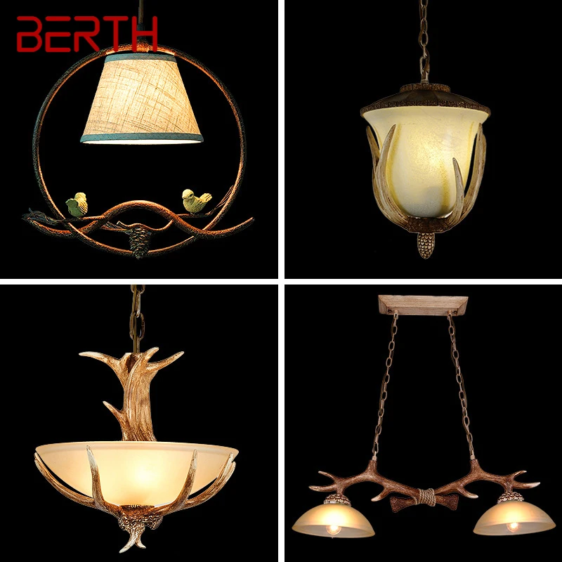 

BERTH Modern Antler Pendant Lamp LED Creative Retro Glass Chandelier Light Fixtures for Home Dining Room Aisle Homestay