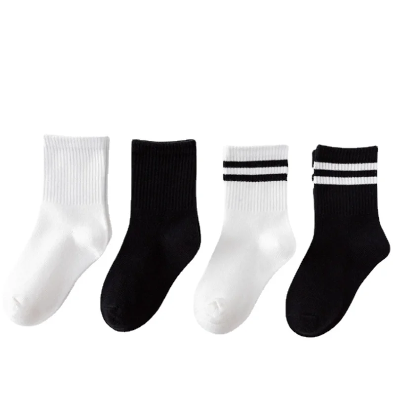 4 Pairs 1-16 Years Kids Socks Boys Girls Spring Cotton Solid Striped School Students Sports Socks Children Socks Teenager Socks