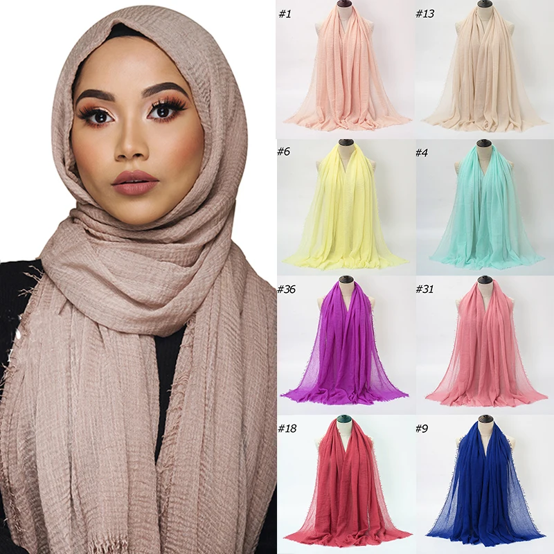 

180*90cm Women Muslim Crinkle Hijab Scarf Femme Musulman Soft Cotton Headscarf Islamic Hijab Shawls And Wraps Neckerchief