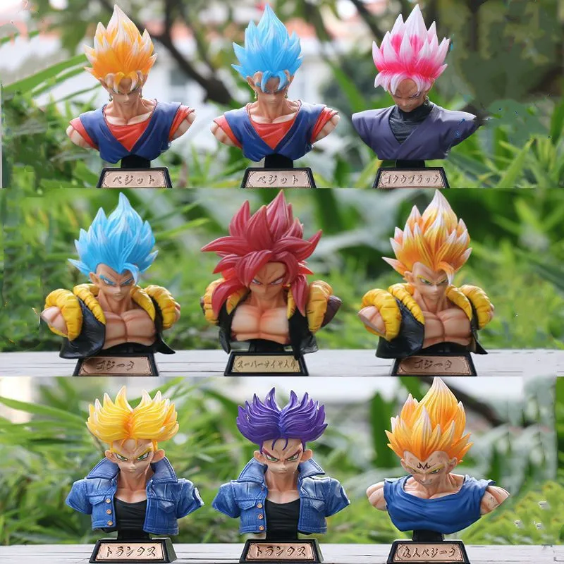 

18cm Dragon Ball Gk Trunks Gogeta Goku Vegeta Super Saiyan Bust Boutique Glow Model Anime Figure Decoration Decorative Toy Gift